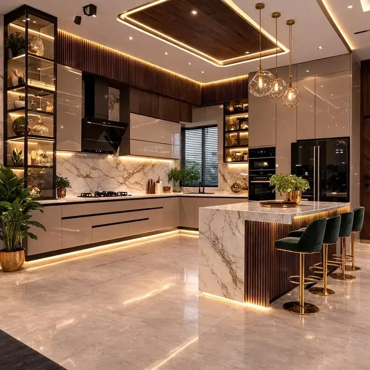 Contemporary modular kitchen with a stone worktop